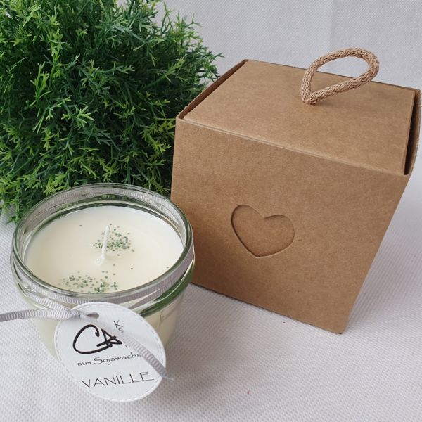 Handgegossene Sojakerze "Vanille" - Glitter Grün inkl. Verpackung